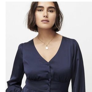 J. Crew Navy Blue Flint A-Line Midi Dress Button Front Size 12 EUC